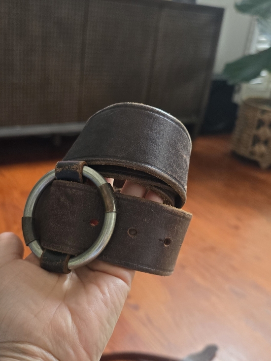 VTG Ruehl No 925 Distressed Brown Leather O Ring Belt Size M Y2K Boho Wide main image 5